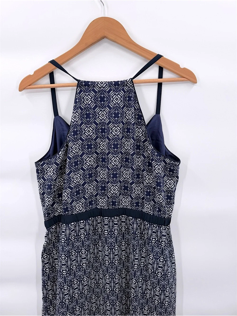 J.Crew Navy White Geometric Print Strappy Maxi Dress Side Slit Size 12